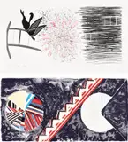 James Rosenquist, Star Ladder; and Alphabet Avalanche (G. 136 & 162, S. 1978.21), 1978, One etching and one lithograph in colors, the etching with pochoir, the lithograph with die cut elements, on Pescia Italia and Twinrocker handmade papers, with full margins and the full sheet