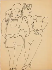 Two Standing Figures by Andy Warhol, c. 1955, Black ink drawing, on wove paper, sold Feb 2023