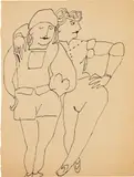 Andy Warhol, Two Standing Figures, c. 1955, Black ink drawing, on wove paper
