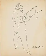 Costumed Figure by Andy Warhol, c. 1955, Black ink drawing, on wove paper, sold Feb 2023