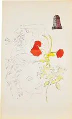 Female Head with Partial Figure by Andy Warhol, c. 1957, Black ink drawing with hand-coloring and collage, on Strathmore paper, sold Feb 2023