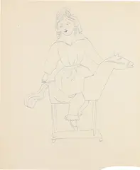Female Costume Figure by Andy Warhol, c. 1955-1957, Blue ink drawing, on wove paper, with an additional blue ink drawing on the reverse, sold Feb 2023