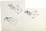 Untitled (Birds Carrying Envelopes) by Andy Warhol, 1962, Ink rubber stamp print with hand-painted additions, on a shaped sheet of Strathmore paper, sold Feb 2023