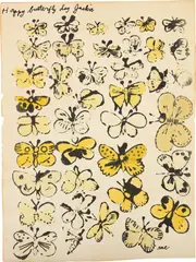 Happy Butterfly Day by Andy Warhol, 1955, Offset lithograph with hand coloring, on wove paper, the full sheet, sold Feb 2023