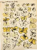 Andy Warhol, Happy Butterfly Day, 1955, Offset lithograph with hand coloring, on wove paper, the full sheet