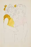 Andy Warhol, Two Girls Laughing, 1954, Offset lithograph with hand-coloring, on wove paper, with full margins