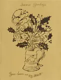 Andy Warhol, Untitled (Flowers and Holly – Christmas Card), c. 1955, Offset lithograph, on gold paper, the full sheet