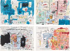 Jean-Michel Basquiat, Ascent; Olympic; Leeches; and Liberty, 1982-1983/2017, The complete set of four screenprints in colors, on Somerset paper, the full sheets, with colophon, the sheets loose (as issued), all contained in the original dark grey linen-covered portfolio with silver embossed crown