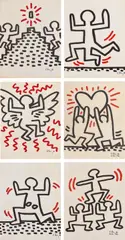 The Bayer Suite by Keith Haring, 1982, The complete set of six offset lithographs in colors, on light transparent paper, the full sheets, sold Feb 2023