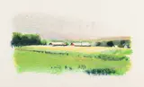 Wolf Kahn, Twin Barns, 1980, Lithograph in colors, on Arches paper, with full margins