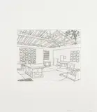 Jonas Wood, Bball Studio, 2020, The complete set of one etching, on Rives BFK paper, contained in the original grey card folio, with the hardcover artist's monograph published by Phaidon and screenprinted limited edition tote bag, all contained in the original cardboard packing box