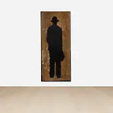 Jonathan Borofsky, Man With a Briefcase (C) (G. 1484), 1990-1991, Unique monumental woodcut in colors, on La Paloma handmade paper with collage, the full sheet, contained in the original artist's specified steel frame