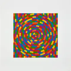 Circle with Broken Bands Within a Square (K. 2003.07) by Sol LeWitt, 2003, Linocut in colors, on Somerset paper, with full margins, sold Apr 2023