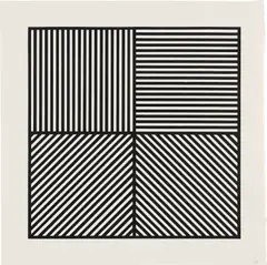 A Square Divided Horizontally and Vertically into Four Equal Parts, Each With a Different Direction of Alternating Parallel Bands of Lines (S. 1982.06, K. 1982.02) by Sol LeWitt, 1982, Woodcut, on Kizuki Hanga paper, with full margins, sold Apr 2023