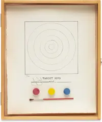 Jasper Johns, Target (G. 276, ULAE 89), 1971, Lithograph with collage of red, yellow and blue watercolors and brush, on Hahnemühle paper, with full margins, contained in the original artist specified wooden case with Plexi glazing
