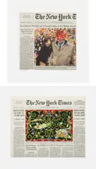 Fred Tomaselli, Guilty; and Sep. 15, 2005 (Half Page), from The New York Times, 2005, Two screenprints with inkjet in colors, on wove paper, with full margins