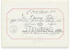 Saul Steinberg, Portfolio Label, from Six Drawing Tables Portfolio, 1970, Lithograph in colors, on Arches paper, with full margins