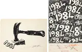 Arman, Happy New Year, 1981; and Happy New Year, 1981/1984, Two screenprints, one with rubber stamp, one in colors, on wove paper, with full margins and the full sheet