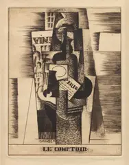 Louis Marcoussis, Le Comptoir, from Die Schaffenden (The Bar, from The Creators) (M. 35), 1920, Etching and aquatint with drypoint in dark brown, on simili-Japon paper (folded at top and bottom), with full margins