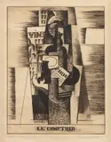 Louis Marcoussis, Le Comptoir, from Die Schaffenden (The Bar, from The Creators) (M. 35), 1920, Etching and aquatint with drypoint in dark brown, on simili-Japon paper (folded at top and bottom), with full margins