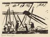 Lyonel Feininger, Angler (mit Sonne) (Fisherme (with Sun), plate 9 from Ten Woodcuts by Lyonel Feininger (P. W191), 1919/1941, Woodcut, on thin Japanese laid paper, with full margins