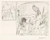 Pablo Picasso, Minotaure aveugle guidé par une fillette, I (Blind Minotaur Guided by a Girl, I), plate 94 from La Suite Vollard (Bl. 222, Ba. 434), 1934, Drypoint, on laid Montval paper watermarked Picasso, with full margins