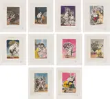 Les Caprices de Goya de Dali (Dali's 'Caprichos' by Goya): 10 plates (M. & L. 862, 865, 873, 885, 889, 904, 919, 921, 923 & 927) by Salvador Dalí, 1977, Ten heliogravures with extensive hand-coloring, made from Goya's print series (circa 1799 edition) reworked and altered , sold Apr 2023