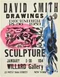 David Smith, Willard Gallery Poster (S. 38), 1953, Linocut and handset type with watercolor additions, on Hayle Mill handmade laid paper, the full sheet