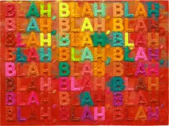 Blah, Blah, Blah by Mel Bochner, 2021, Monoprint with collage, engraving, embossing and oil paint in colors, on handmade and hand-dyed paper, the full sheet, sold Apr 2023