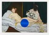 Jeff Koons, Gazing Ball (Manet Olympia), 2017, Archival pigment print in colors with blue mirrored glass inset, on Innova rag paper, with full margins