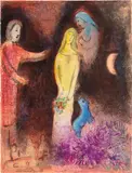 Chloé vêtue et coiffée par Cléariste (Chloe is Dressed and Braided by Cleariste), from Daphnis et Chloé (M. 345, see C. bks 46) by Marc Chagall, 1961, Lithograph in colors, on Arches paper, the full sheet, sold Apr 2023