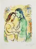 Ares et Aphrodite (Ares and Aphrodite), from Homère L'Odyssée (Homer's Odyssey) (M. 749, C. bks 96) by Marc Chagall, 1975, Lithograph in colors, on Japanese paper, with full margins, sold Apr 2023