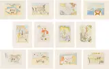Hommage à Leonardo da Vinci (American Inventions) (M. & L. 808-819) by Salvador Dalí, 1975, The complete set of 12 etchings with pochoir in colors, on Arches paper, with full margins, lacking the original portfol, sold Apr 2023