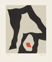 Voilier VI, from Le Voilier dans la forêt (Sailboat VI, from The Sailboat in the Forest) (A. 220) by Jean Arp, 1957, Woodcut in colors, on Rives BFK paper, with full margins, sold Apr 2023