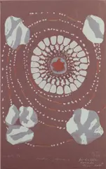 Jardin Japonais (Japanese Garden) (C. Z308) by Meret Oppenheim, 1977, Lithograph in colors, on violet Canson paper, with full margins, sold Apr 2023