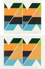 Larry Zox, Scissors Jack I; and Scissors Jack II, 1978, Two screenprints in colors, on thin wove paper, with full margins