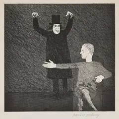 Inside the Castle, from Illustrations for Six Fairy Tales from the Brothers Grimm (S.A.C. 96, M.C.A.T. 93) by David Hockney, 1969, Etching and aquatint, on Hodgkinson handmade paper watermarked 'DH / PP', with full margins, sold Apr 2023