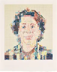 Leslie by Chuck Close, 1986, Woodcut in colors, on Echizen Kozo Nimai Suki paper, with full margins,, sold Apr 2023