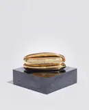 Robert Watts, Hot Dog and Bun, 1964, Gold plated plaster sculpture, on black painted wooden base