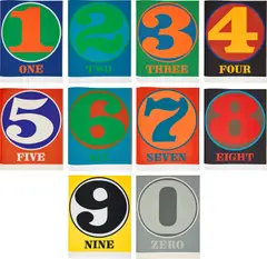 Numbers (S. 56) by Robert Indiana, 1968, The complete set of 10 screenprints in colors, on Scholler's Parole paper, the full sheets bound (as issued), with poems, sold Apr 2023