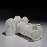 Daniel Arsham, Future Relic 02 (35mm Camera), 2014, Cast multiple in plaster and crushed glass, contained in the original foam-lined presentation box