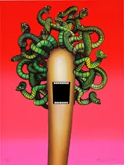 Medusa by Emily Mae Smith, 2019, Screenprint in colors with glow-in-the-dark ink, on Coventry rag paper, the full sheet, sold Apr 2023