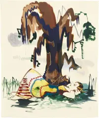Ellen Berkenblit, Woman Lying Under Tree, 1999, Mixed media drawing, on wove paper
