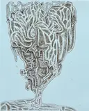 James Siena, Decaying Old Man, 2008, Black and white ink drawing, on Smythson Bond Street Blue wove paper