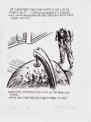 Untitled (He could not...) by Raymond Pettibon, 2008, Ditone print, on wove paper, the full sheet, sold Apr 2023