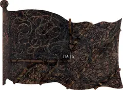 Peter Williams, Hairstory, from The Flag series, 2002, Unique drawing with liquin, dry pigment, oil and masking tape collage, on a found die-cut American paper flag, framed