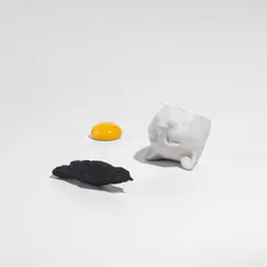 Kiki Smith, Yolk; Bird; and Cat (W. 91 & 111), 1999, A cast glass multiple, a cast patinated bronze multiple with two emeralds and a cast porcelain multiple