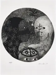Sin Titulo, from Contemporary Art from Cuba: Irony and Survival on the Utopian Island (A. & V. 98.11) by Belkis Ayón, 1998, Collagraph, on Rives BFK paper, with full margins, sold Apr 2023