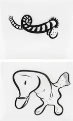 Untitled; and Untitled by Sue Williams, 2000, Two ink drawings, on frosted acetate, sold Apr 2023