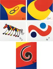 Flying Colors by Alexander Calder, 1974, Five lithographs in colors, on Arches paper, the full sheets, sold Jun 2023